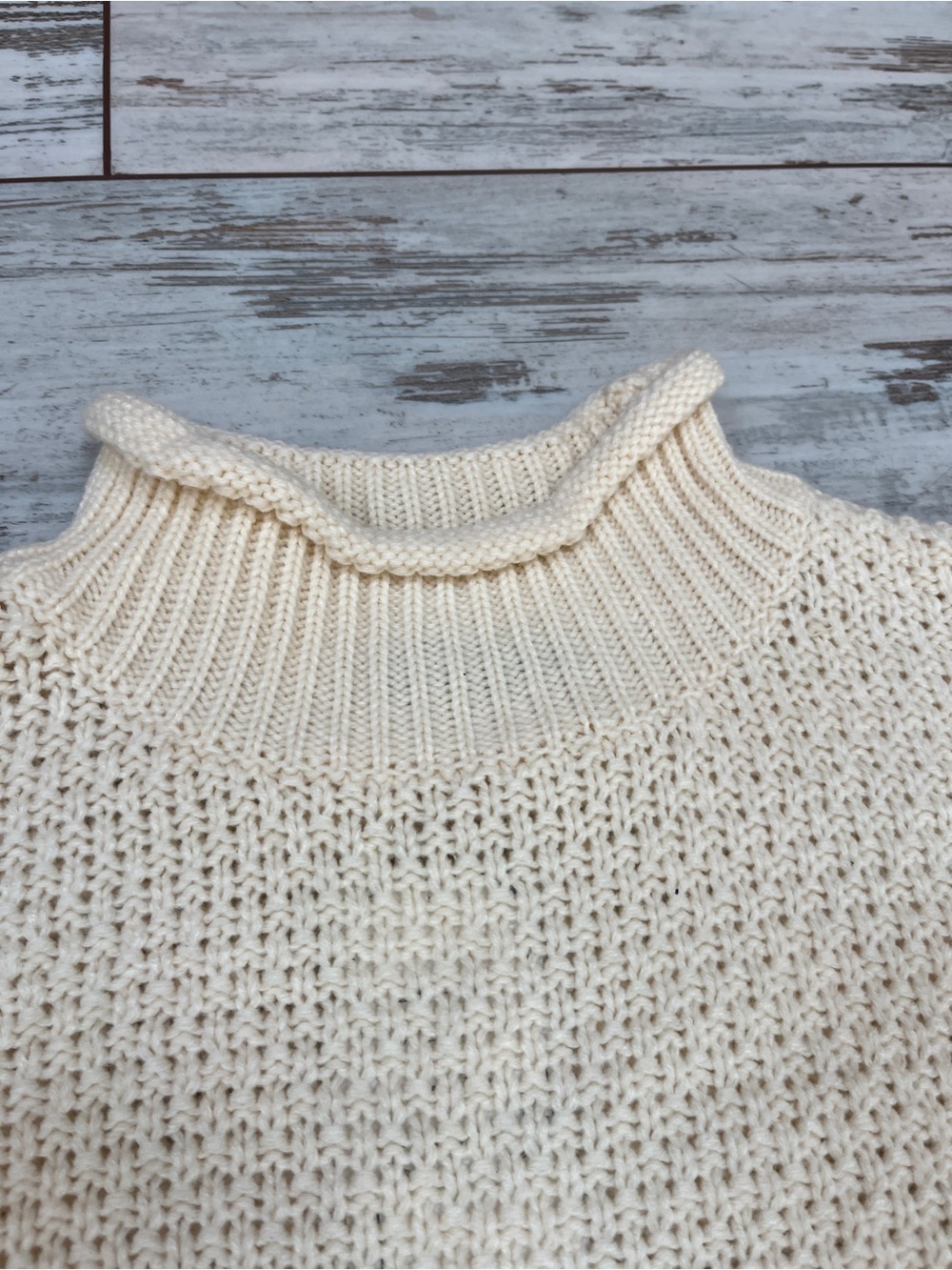 ZESICA Cream Textured Waffle Knit Sweater Mock Neck Oversized Womens Large NWT - Picture 8 of 12